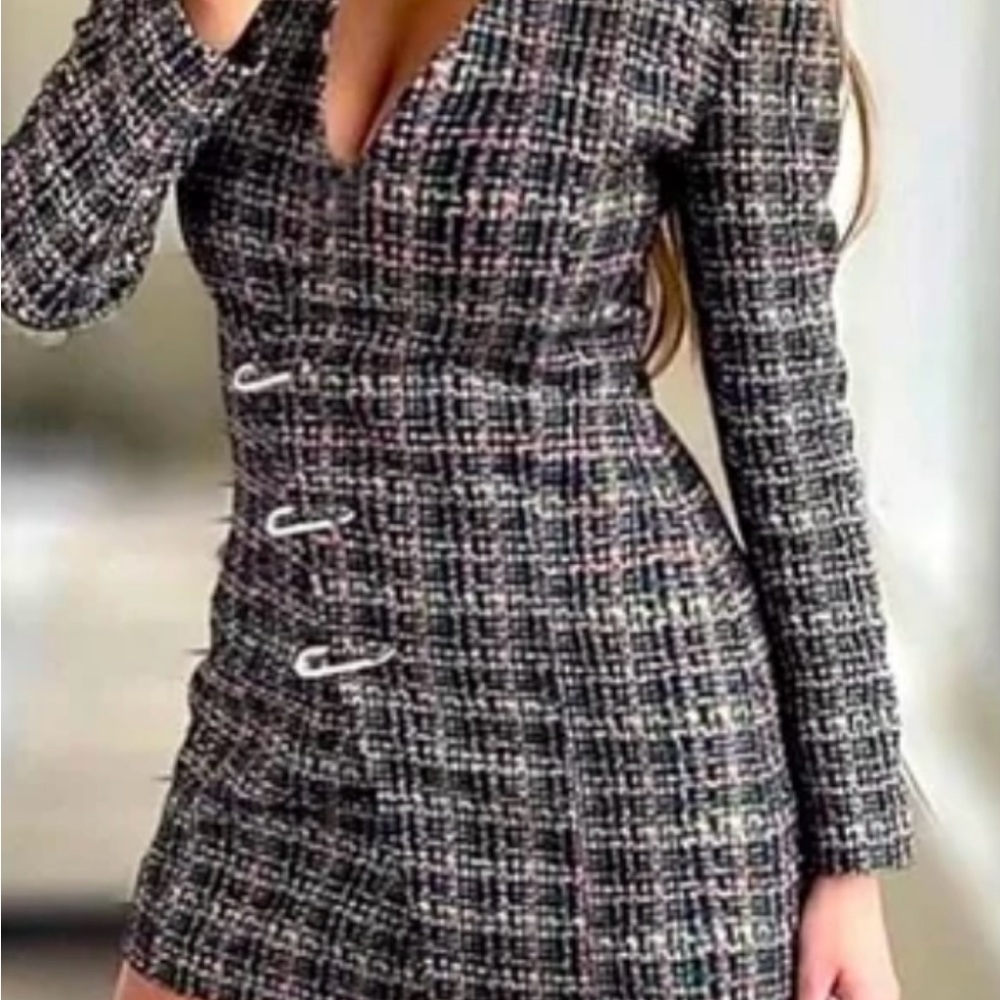 Zara Black and Cream Tweed Mini Dress
